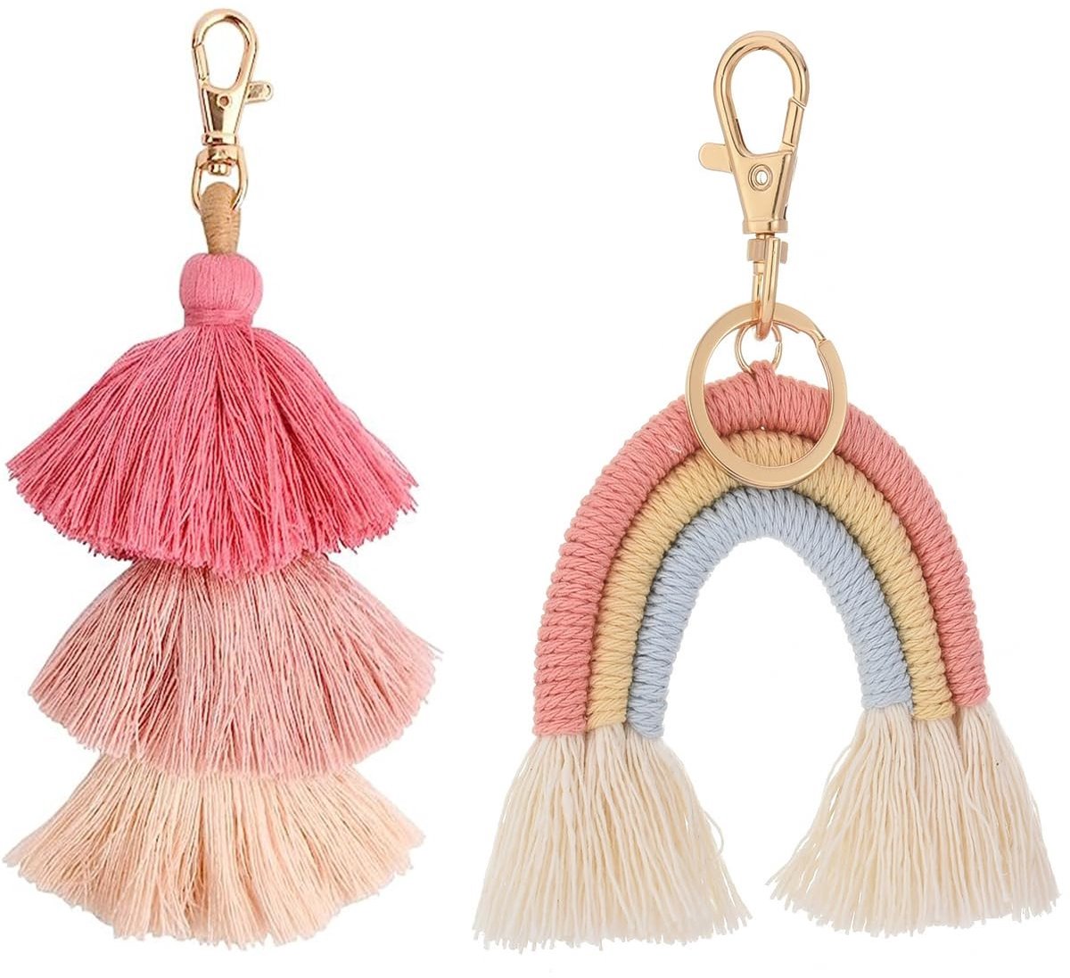 Dailygoods- Sleutelhanger Set 2 Stuks - Boho Regenboog/Sleutelhanger met Kwastjes - Handgemaakt - Decoratief Garen - Lichtgewicht en Draagbaar