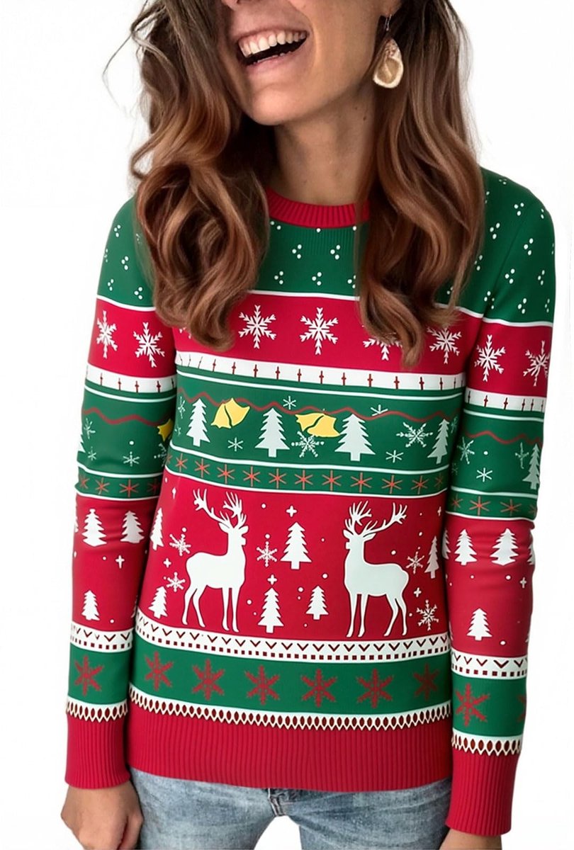 Dailygoods- Kersttrui Dames - Feestelijk Rendierpatroon - Lange Mouwen - Gebreide Trui - Zachte Stoffen - Perfect voor Kerstfeest - Feesttrui