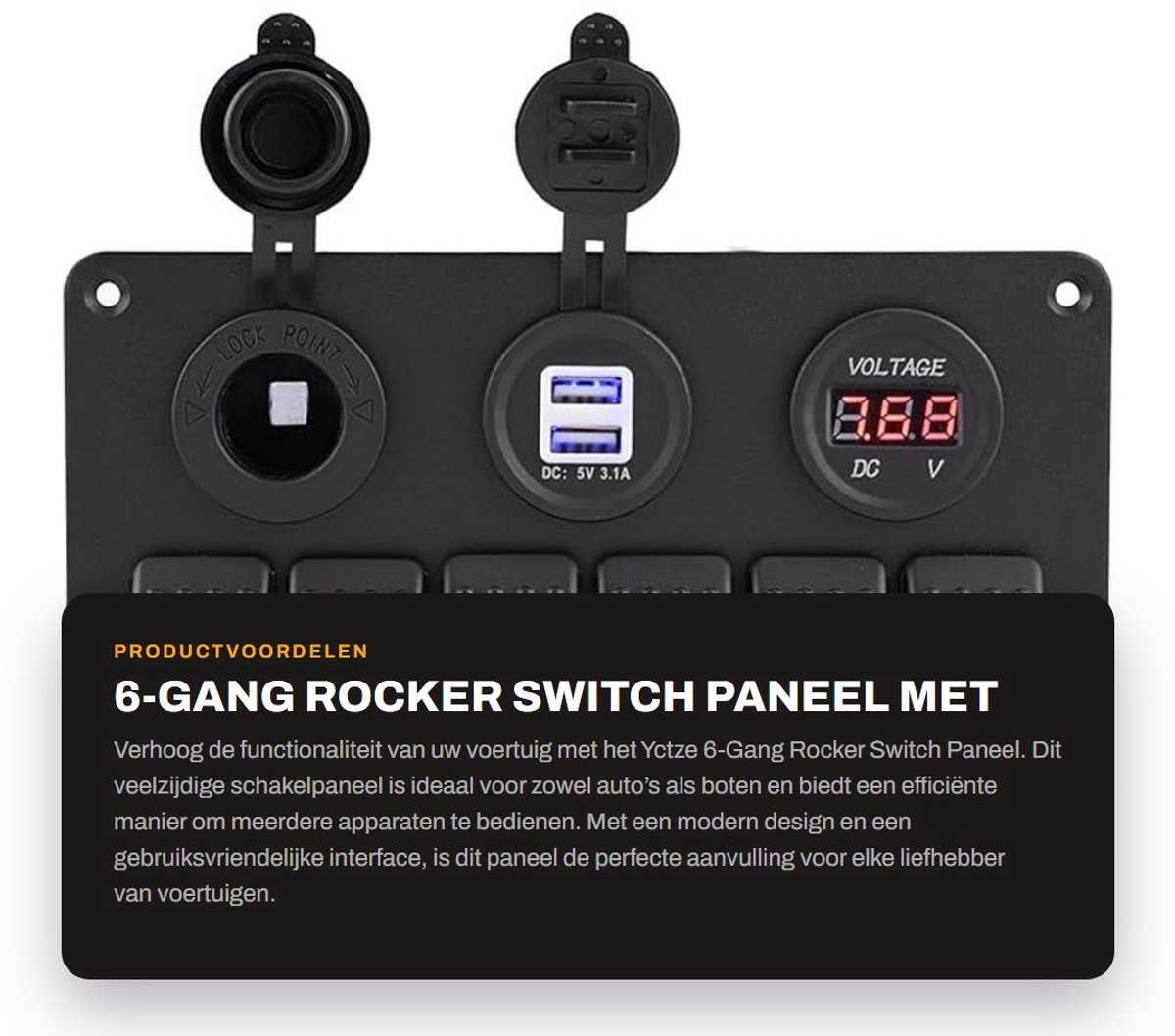 Dailygoods - 6-Gang Rocker Switch Paneel met USB en Voltmeter voor 12V/24V Auto en Boot