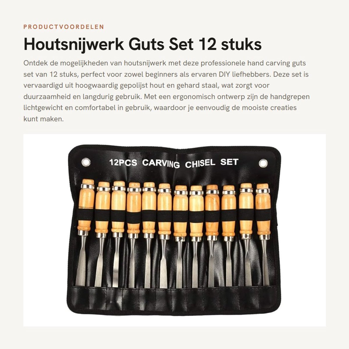 Dailygoods- Gutsen Set 12 Stuks - Houtsnijwerk Beitelset - Professionele Gereedschappen - Ergonomisch Ontwerp - Gepolijst Hout - Draagtas Inclusief