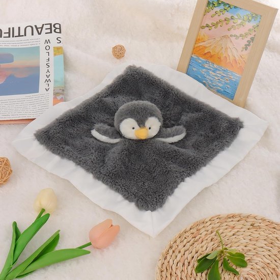 Lamb Knuffeldieren Zachte veiligheidsdoekje Grijze Pinguïn Baby Kinderkamer Karakter Deken Luxe Knuffelaar Pluche (Grijze Pinguïn, 35,56 cm) — afbeelding 3