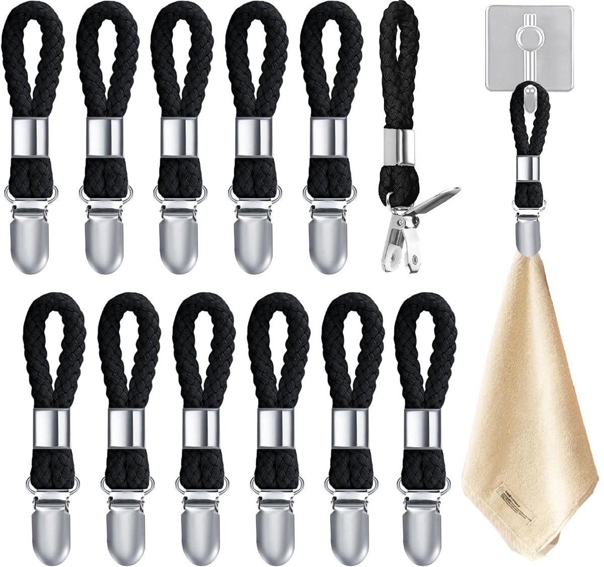 Dailygoods- Handdoekhangers 12 Stuks - Handdoekclips - Handdoeklusjes - Metalen Hangers - Antislip - Voor Keuken/Badkamer