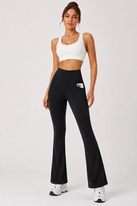 SparkNine Solara flare broek - L - zwart - hoge taille - uitlopend - voorzakken - stijlvol & comfortabel — afbeelding 5