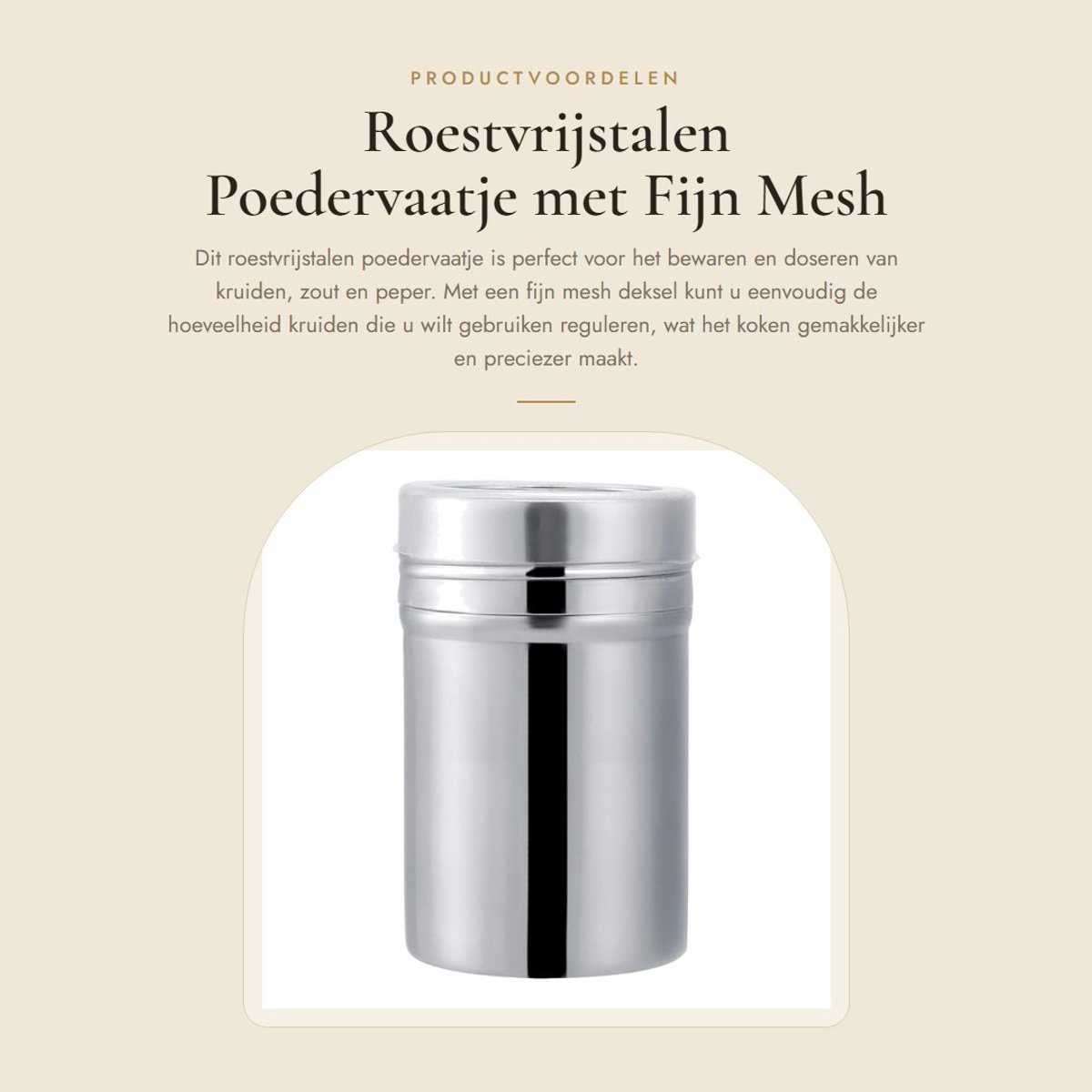 Dailygoods- Poeder Shaker Roestvrij Staal - Herbruikbare Kruidenpot - Zout/Peper Pot - Fijn Mesh Deksel - Keuken/Kruidenopslag - Veilig en Hoogwaardig
