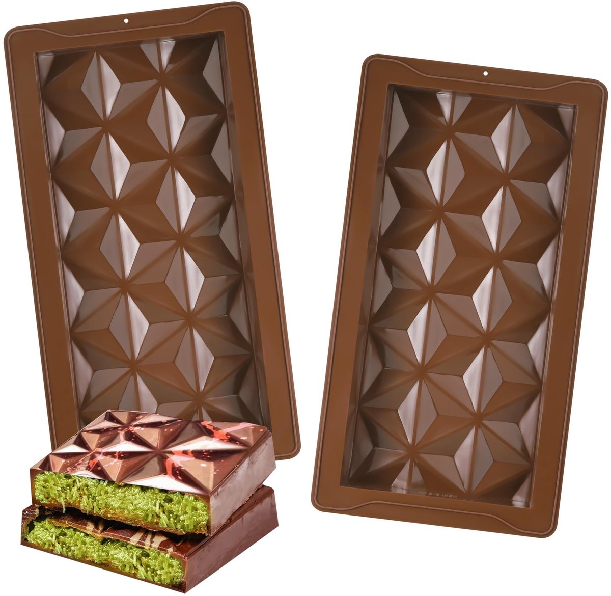 Dailygoods- Chocoladevorm - 2 Stuks - Siliconen - Diepe Nougat Mallen - Herbruikbare Mallen - Grootte 25 x 13.5 x 2.6 cm - Antiaanbakbaar