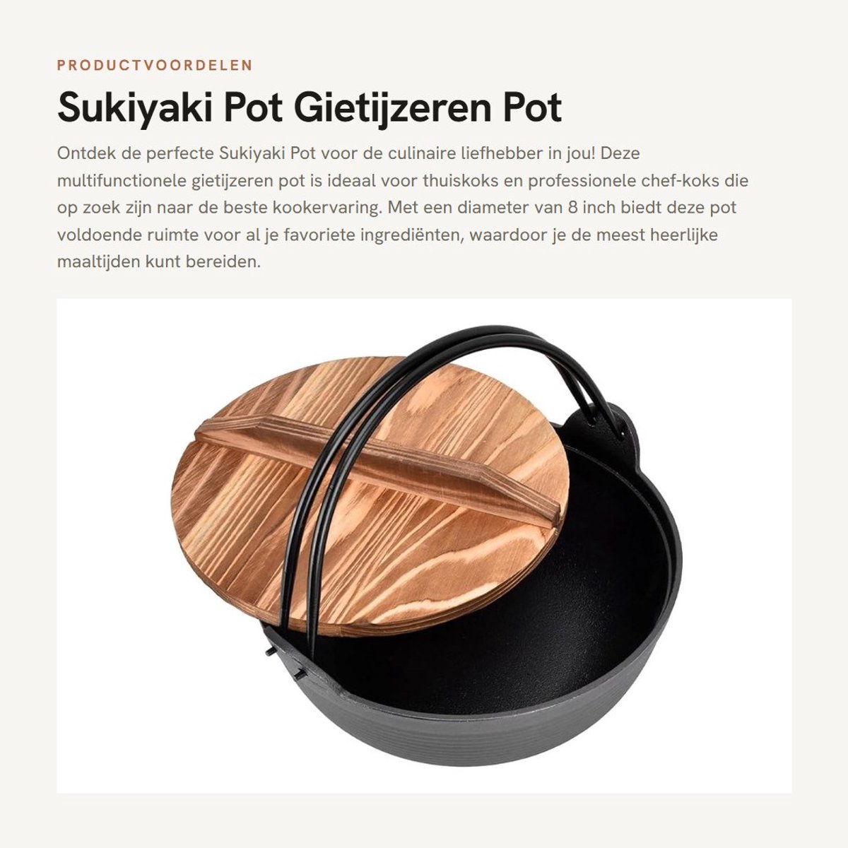 Dailygoods- Sukiyaki Pot Gietijzer - Multifunctionele Pot - Diameter 14 cm - Voor Thuisgebruik - Voor Noedels/Shabu Shabu - Afmetingen 25 x 25 x 9,5 cm - Gietijzeren Pan