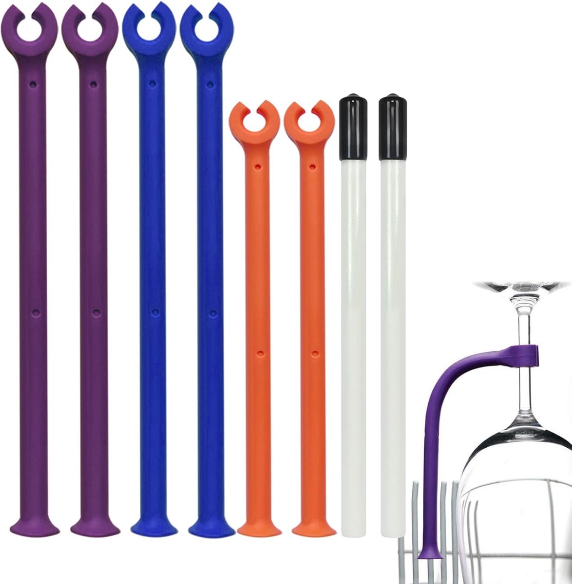 Vaatwasser Wijnglashouder - Glasstabilisator - Veilig Glazen Wassen - Flexibele Siliconen - 8 Stuks - Multicolor