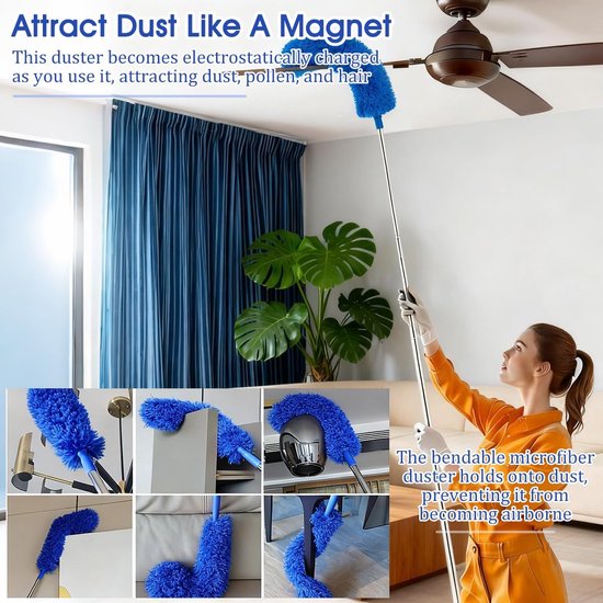 Plumeau Set - Stofwisser Telescoop - Hoge Plekken Schoonmaken - Uittrekbaar tot 250cm - 7 Stuks - Blauw — afbeelding 3