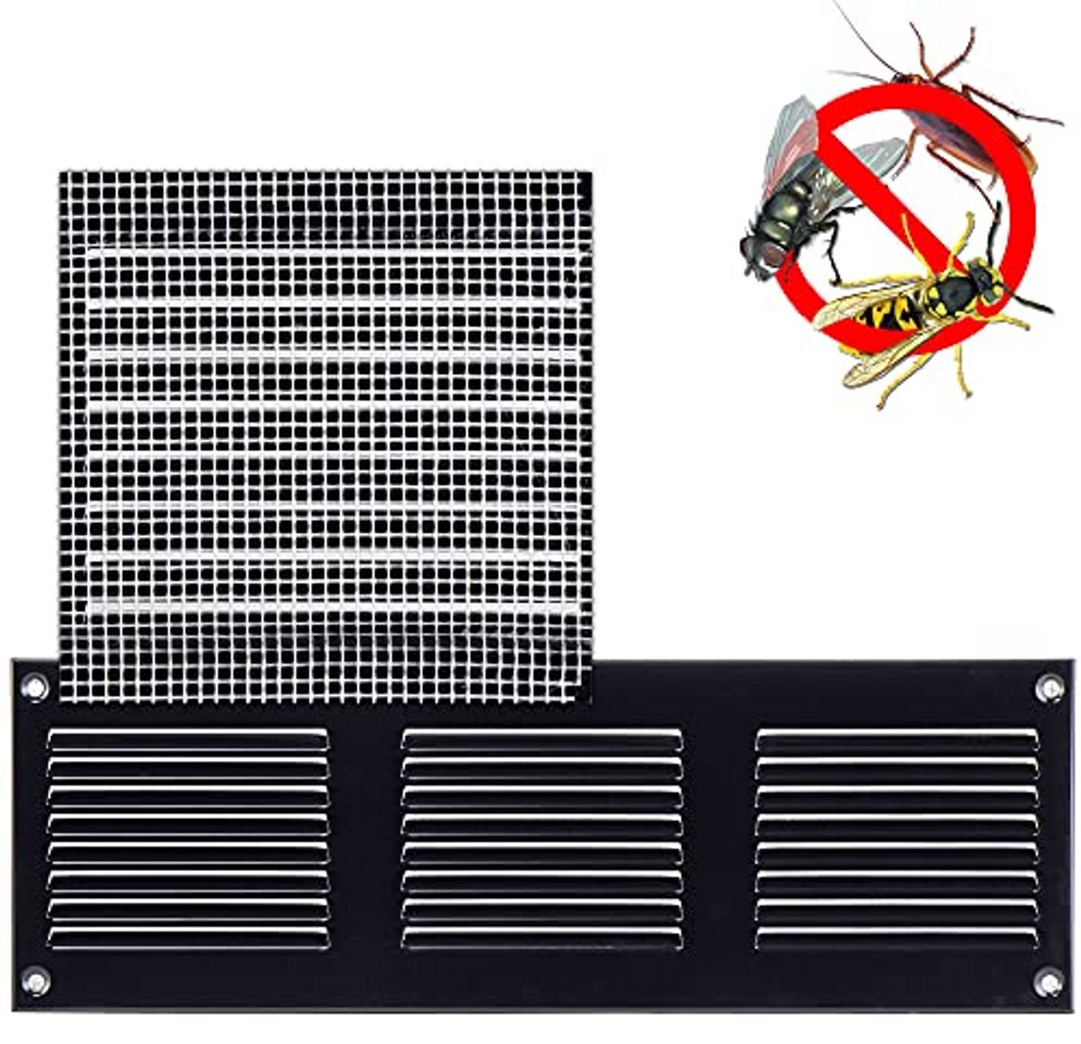 Ventilatierooster - Afvoerluchtrooster - Luchtcirculatie Verbeteren - Bescherming Tegen Knaagdieren - 300 x 100 mm - Zwart