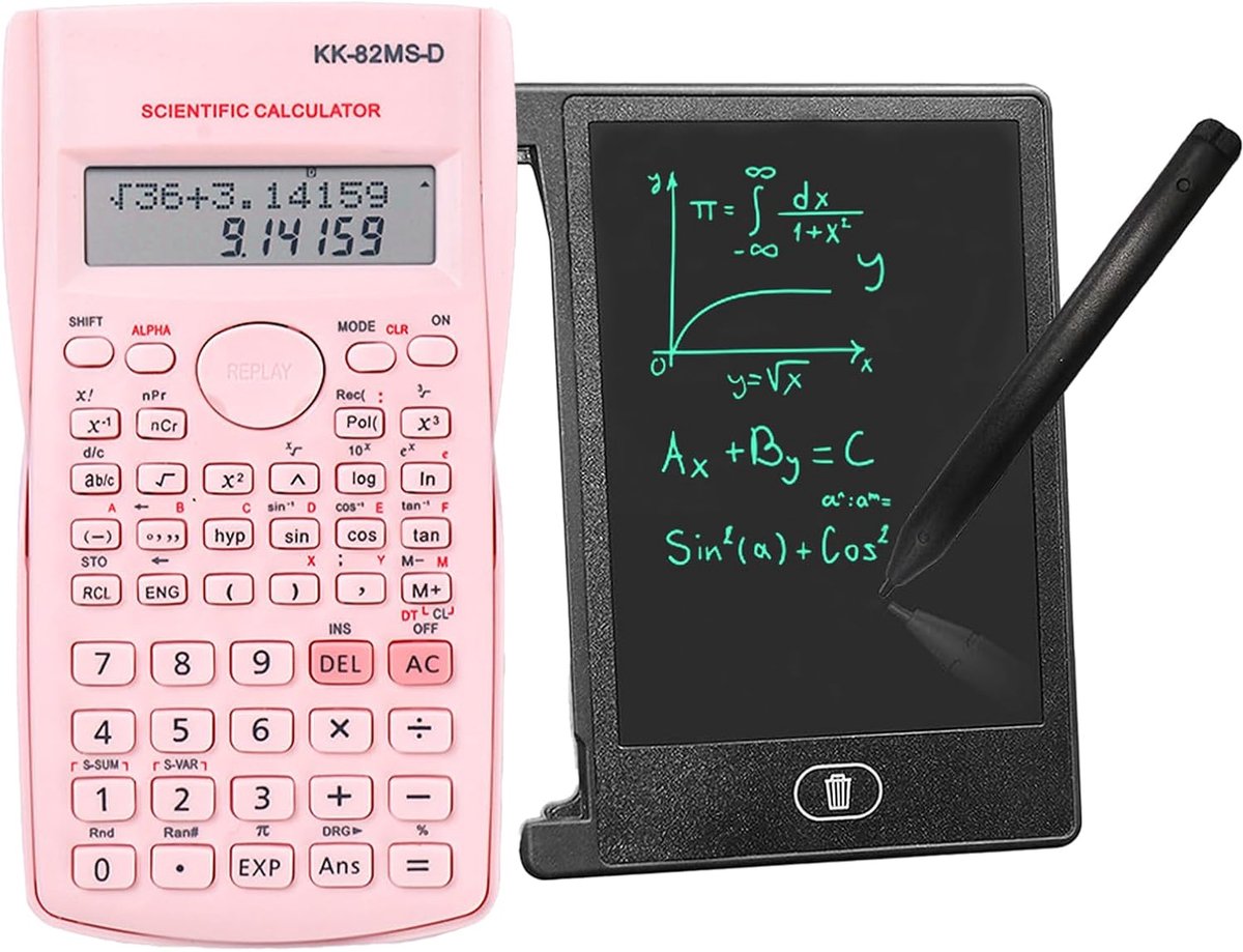 Rekenmachine Schrijftablet - Notitieblok Rekenmachine - Wiskunde Leren - 240 Functies LCD Scherm - 4.4 Inch - Roze
