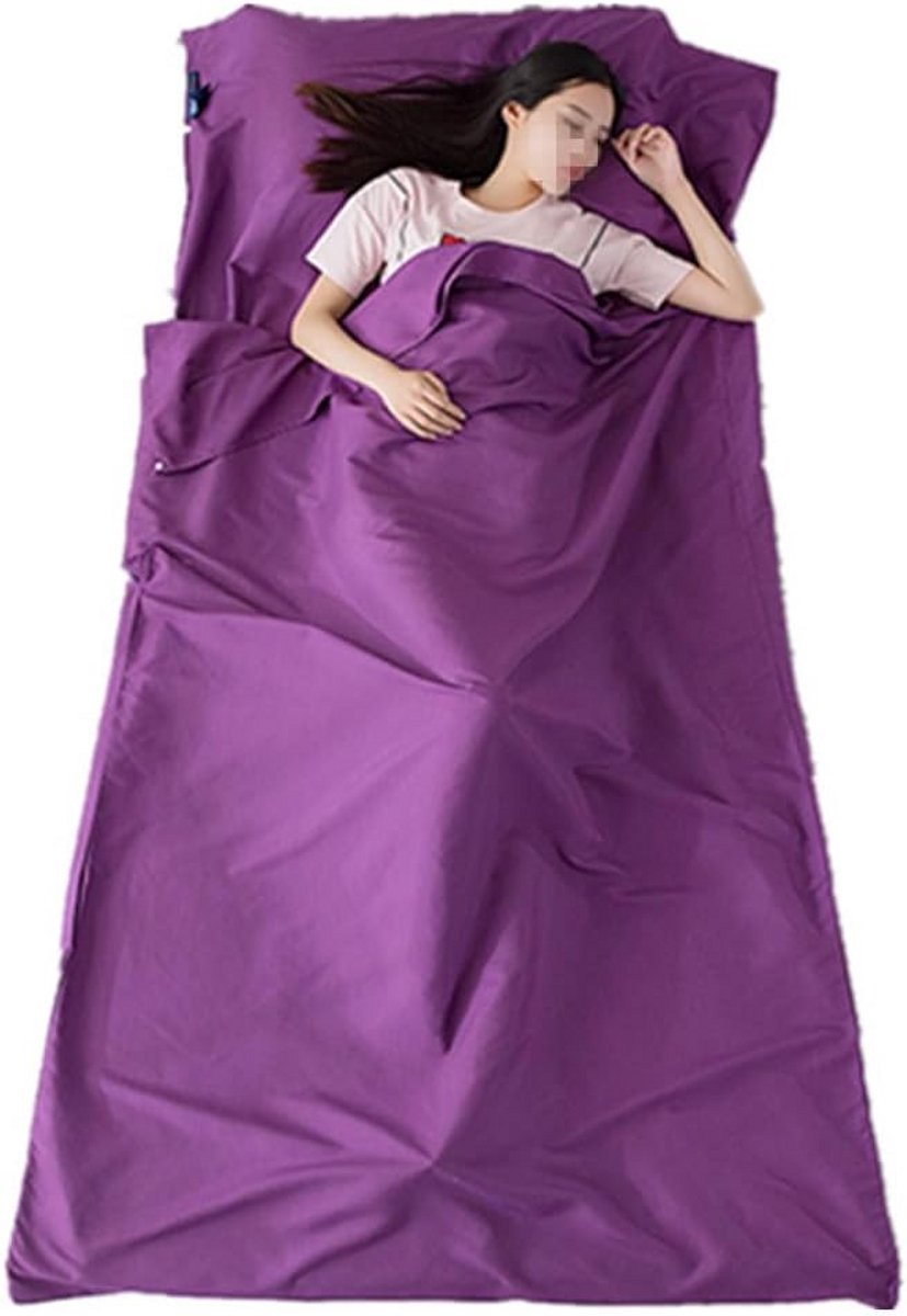 Reisslaapzak Laken - Zachte Liner - Comfortabel Slapen - Met Kussentas - 210 x 75 cm - Paars