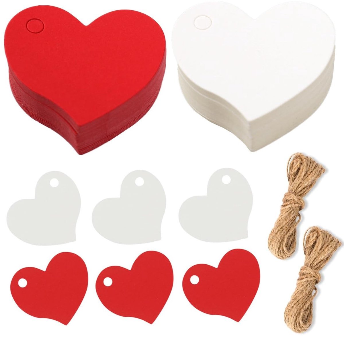 Dailygoods- Cadeaulabels Hartvormig 200 Stuks - Kraftpapier - Labels - Etiketten - Prijskaartjes - Jute Koord - Creatief Ontwerp
