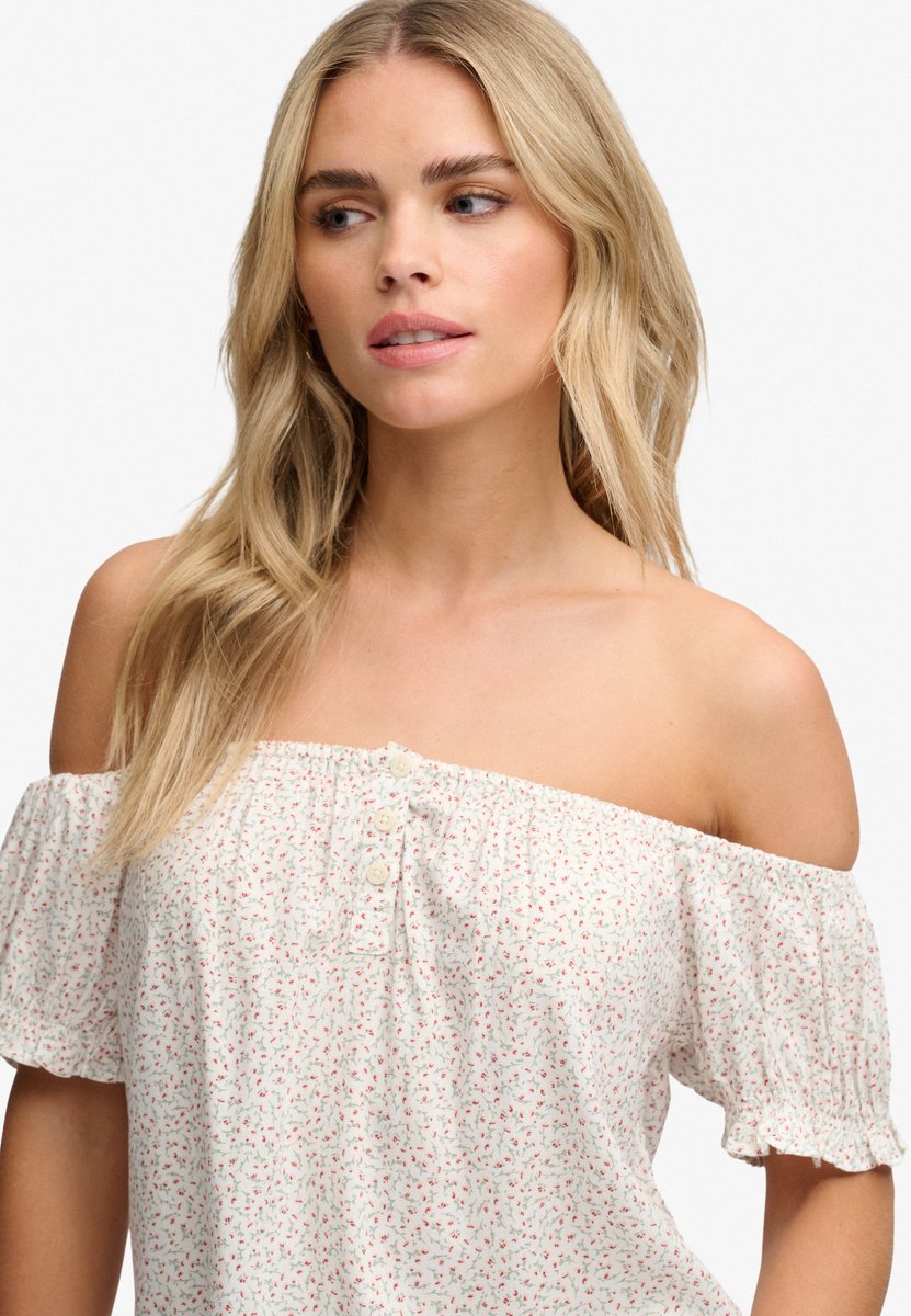 Superdry Geweven top met korte mouwen en halve knoopsluiting Dames Tops Wit