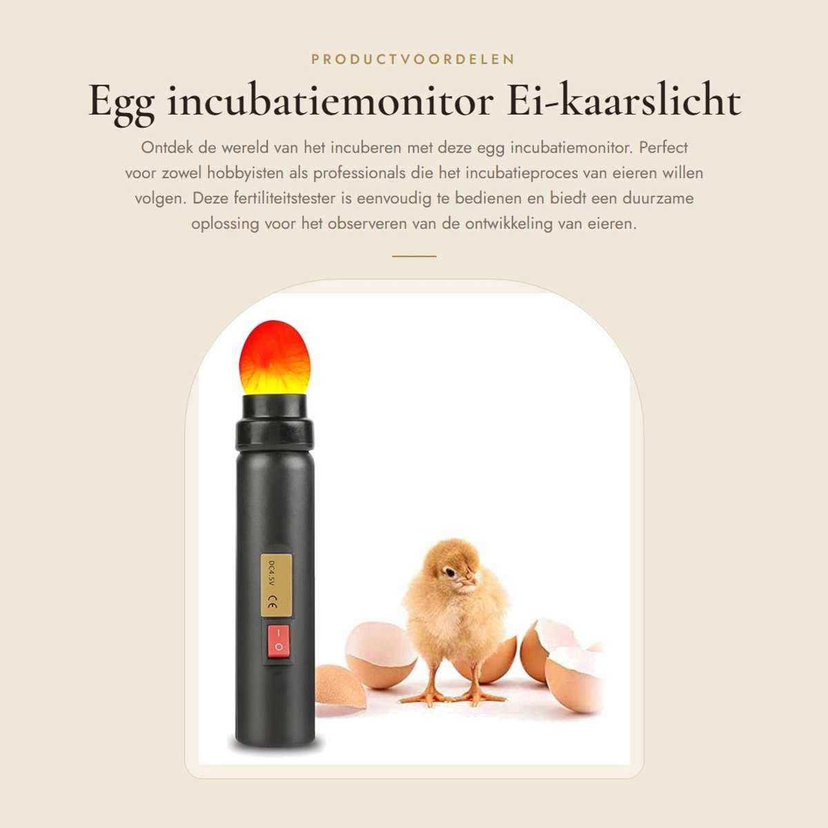 Dailygoods - Egg incubatiemonitor - Ei-kaarslicht - Eenvoudig te bedienen - Compact formaat - Fertiliteitstester - Geschikt voor incubators - Handig i...
