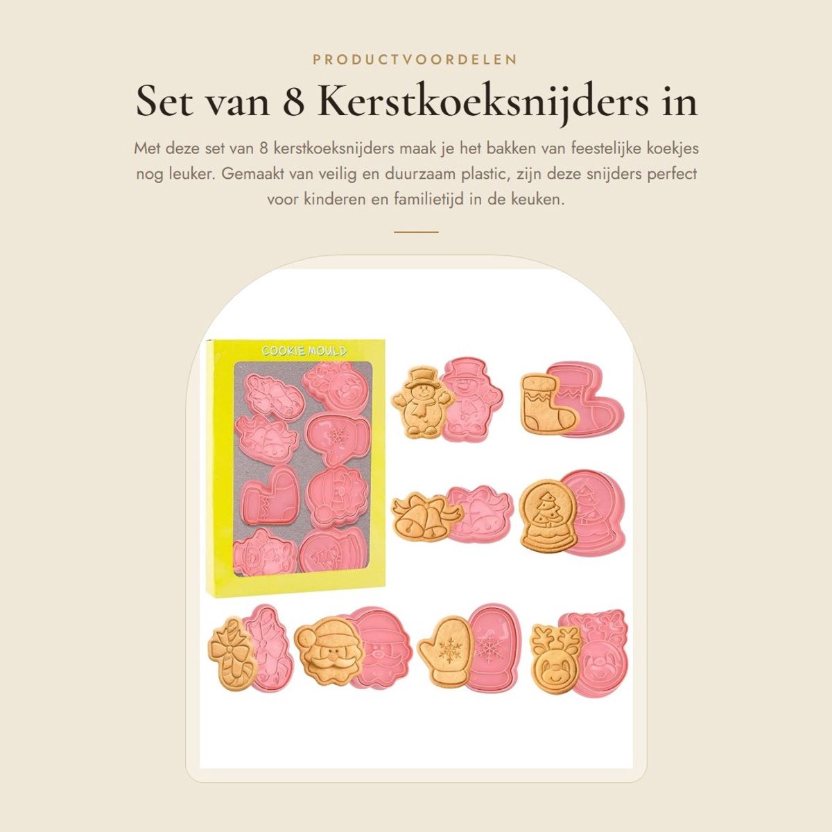 Dailygoods- Kerstkoeksnijders set - 8 Stuks - Roze Bakvormen - Veilig Duurzaam Plastic - DIY Bakken - Feestelijke Vormen