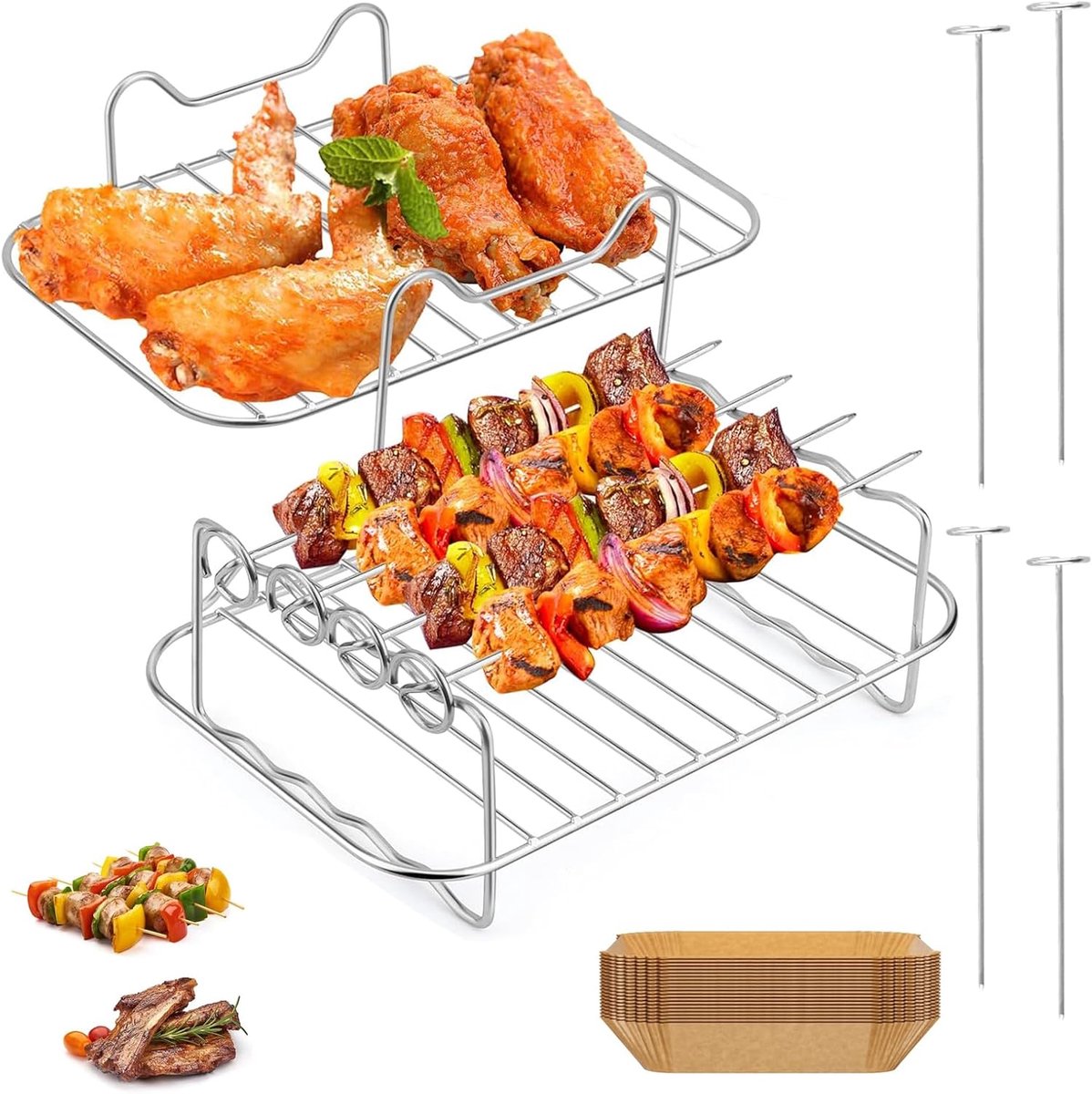 Airfryer Accessoires Set - Keuken Gereedschap - Gezond Koken - Roestvrij Staal - 7 Inch - Zilverkleurig