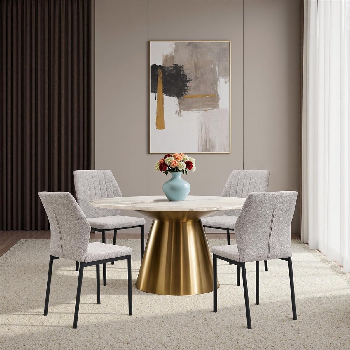 Luxe Velvet Eetkamerstoelen Set van 2 Beige met Gestoffeerde Zitting en Ergonomische Rugleuning 45 x 41 x 86 cm Moderne Keukenstoelen voor Eetkamer Woonkamer en Kantoor