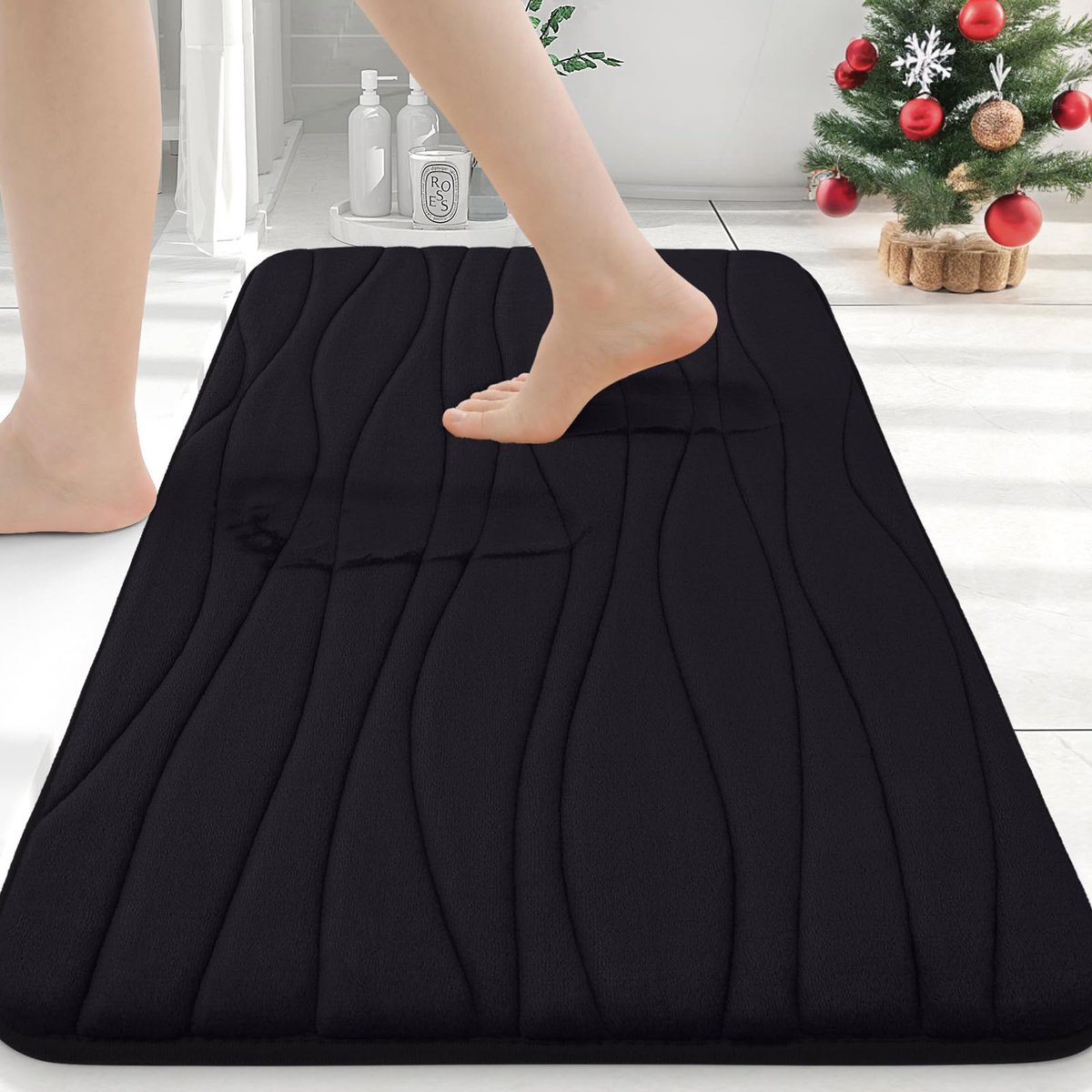 HOmaxy Badmat - Traagschuim Badmat - Antislip Douchemat - Super Zachte Absorberende Douchemat - 61x90 cm - Zwart Productinformatie
