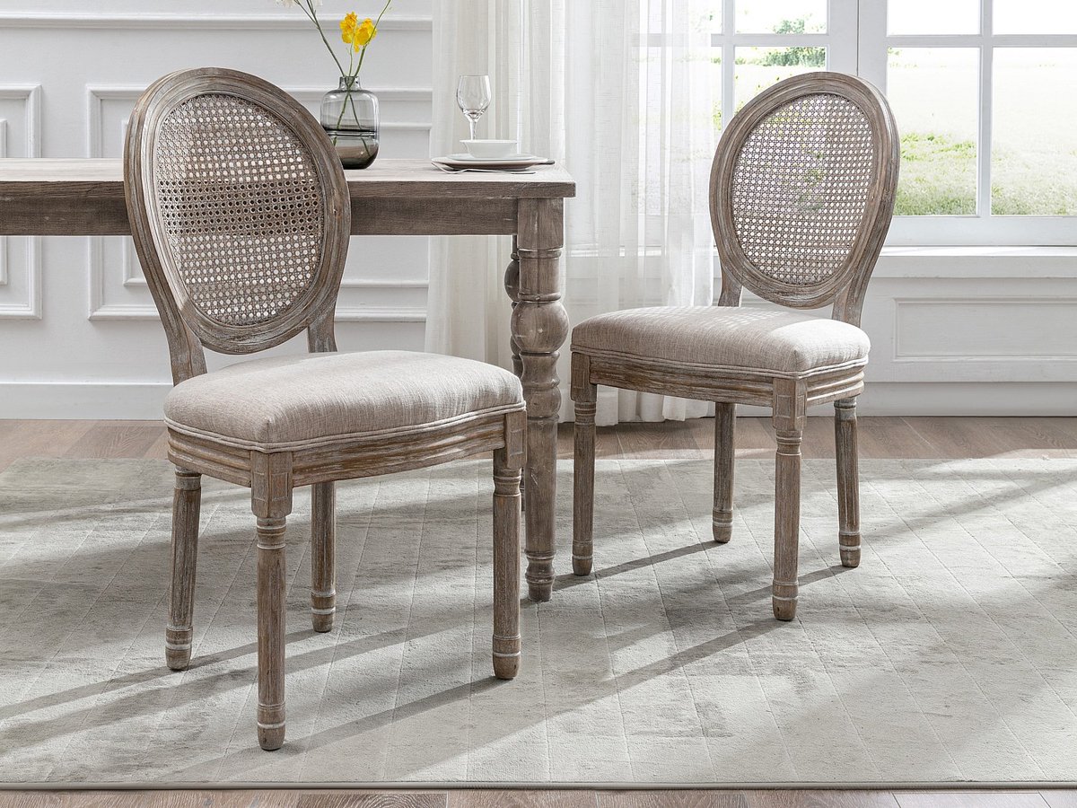 Vente-unique Set van 2 stoelen - Riet, stof en heveahout - Beige - ANTOINETTE