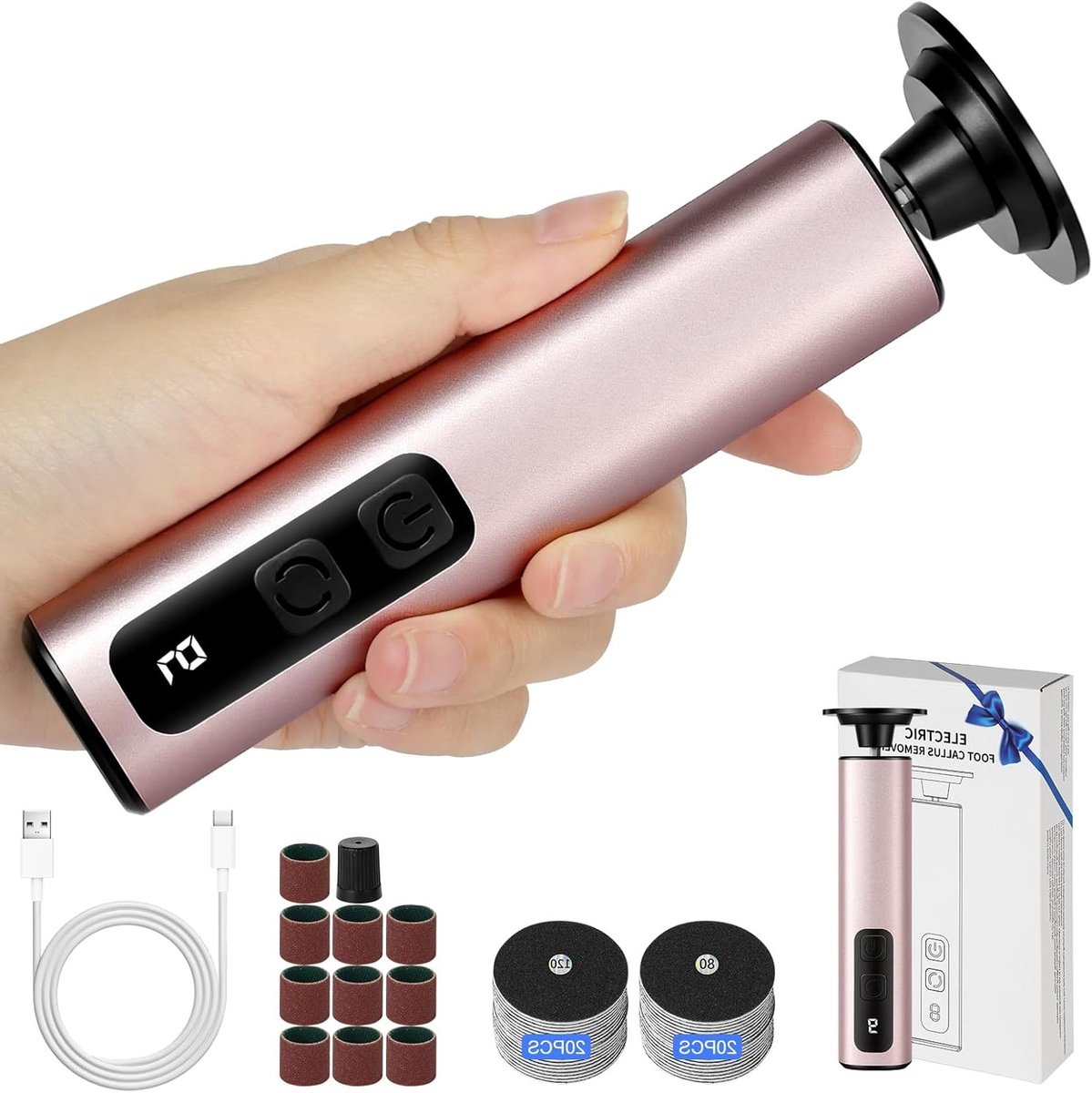 Multifunctionele Elektrische Pedicure 2-in-1 met 9 Snelheden, Voor Eelt, Gescheurde Hielen en Voetverzorging met Schuurdiscs (Roze)