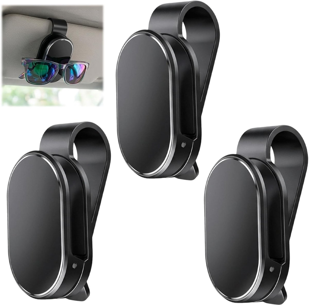 3 brilhouders geschikt voor autovizieren, eenvoudige brilclip voor auto's, autoaccessoires, praktische opbergdoos geschikt voor de meeste brillen en zonnebrillen.