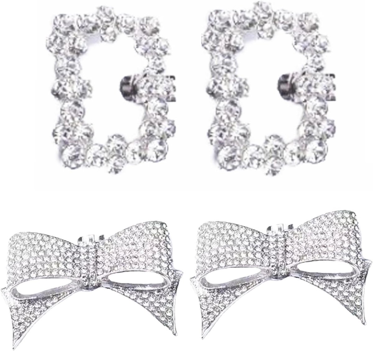 Schoenclips met Rhinestones voor Dames, Perfect voor Hakken, Bruiloftsschoenen en Accessoires, 2 Paar in Zilver