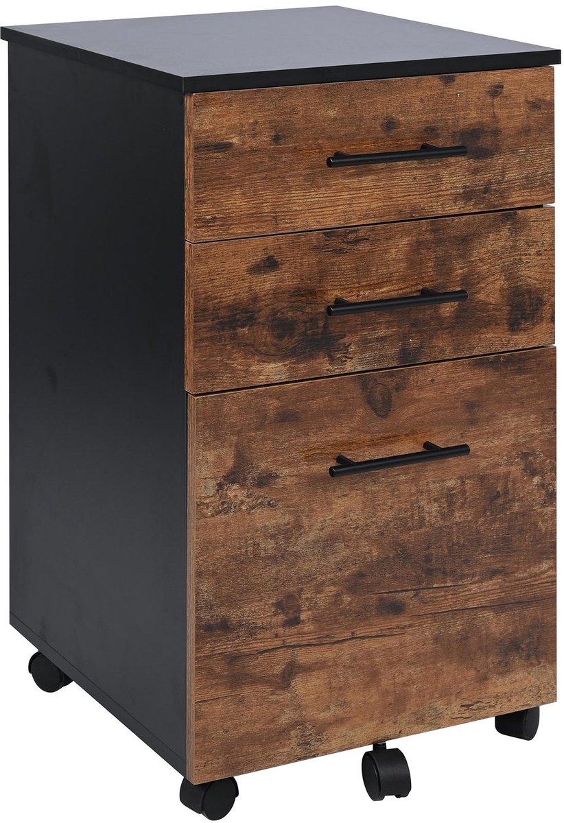 BEGRYF Ladeblok - houtlook - rustiek bruin/zwart - verrijdbaar - 3 laden - 42x40x72 cm