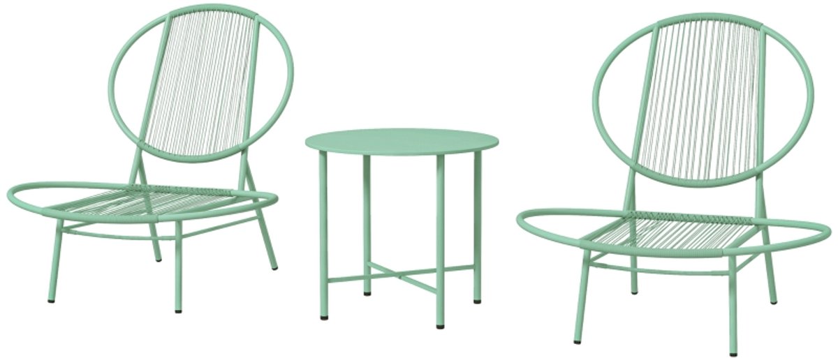 Gutent Loungesets - Bistroset - 3 Delig - Weerbestendig Staal - Bistrotafel - Schelpstoelen - Balkonset - Groen