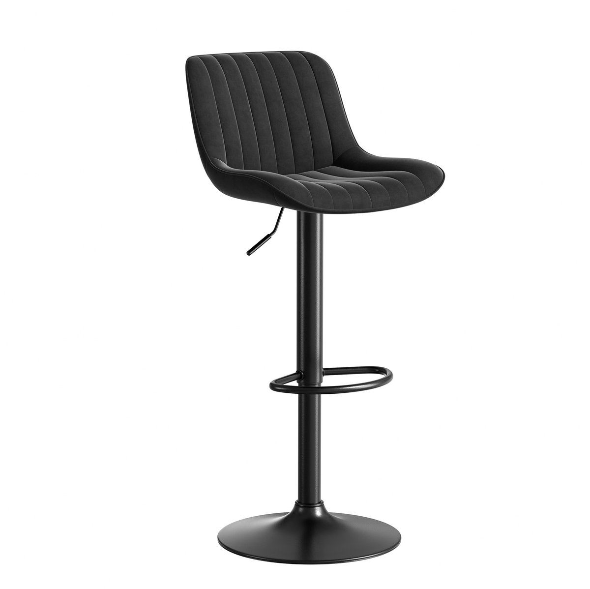 MIVRAY Barstoel 87-109 Cm - In Hoogte Verstelbaar En 360 Graden Draaibaar - Voor Keuken En Bar - Fluweel Zwart