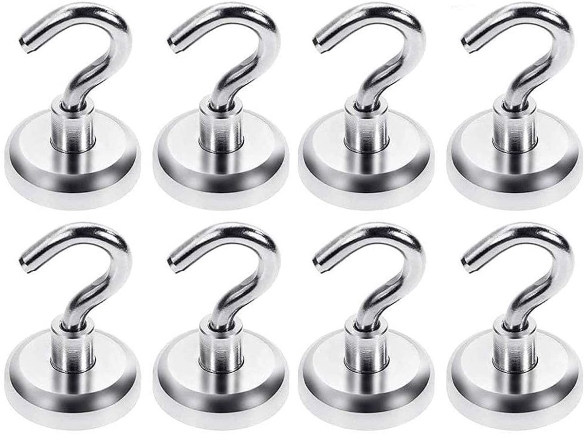 Krachtige Neodymium Magnetische Haken - 8 Stuks, 25 mm, 18 kg voor Koelkast, Keuken en Opslagruimte