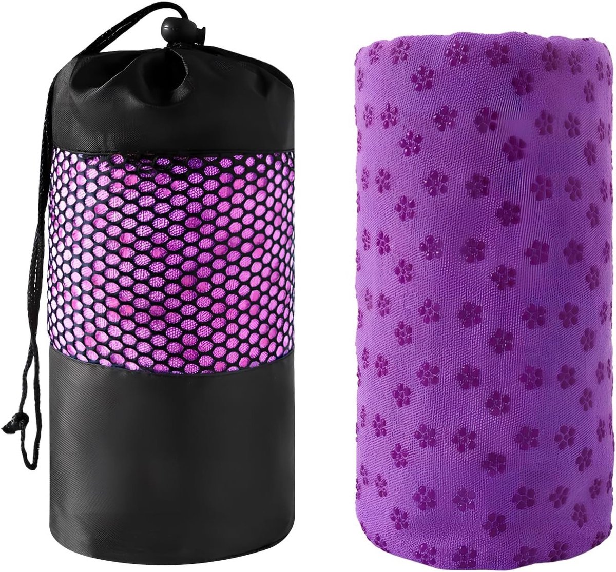 Yoga Handdoek met Antislip Dots, Vochtabsorberend en Sneldrogend, Perfect voor Warm Yoga en Pilates, Inclusief Wasbare Draagtas (Paars)