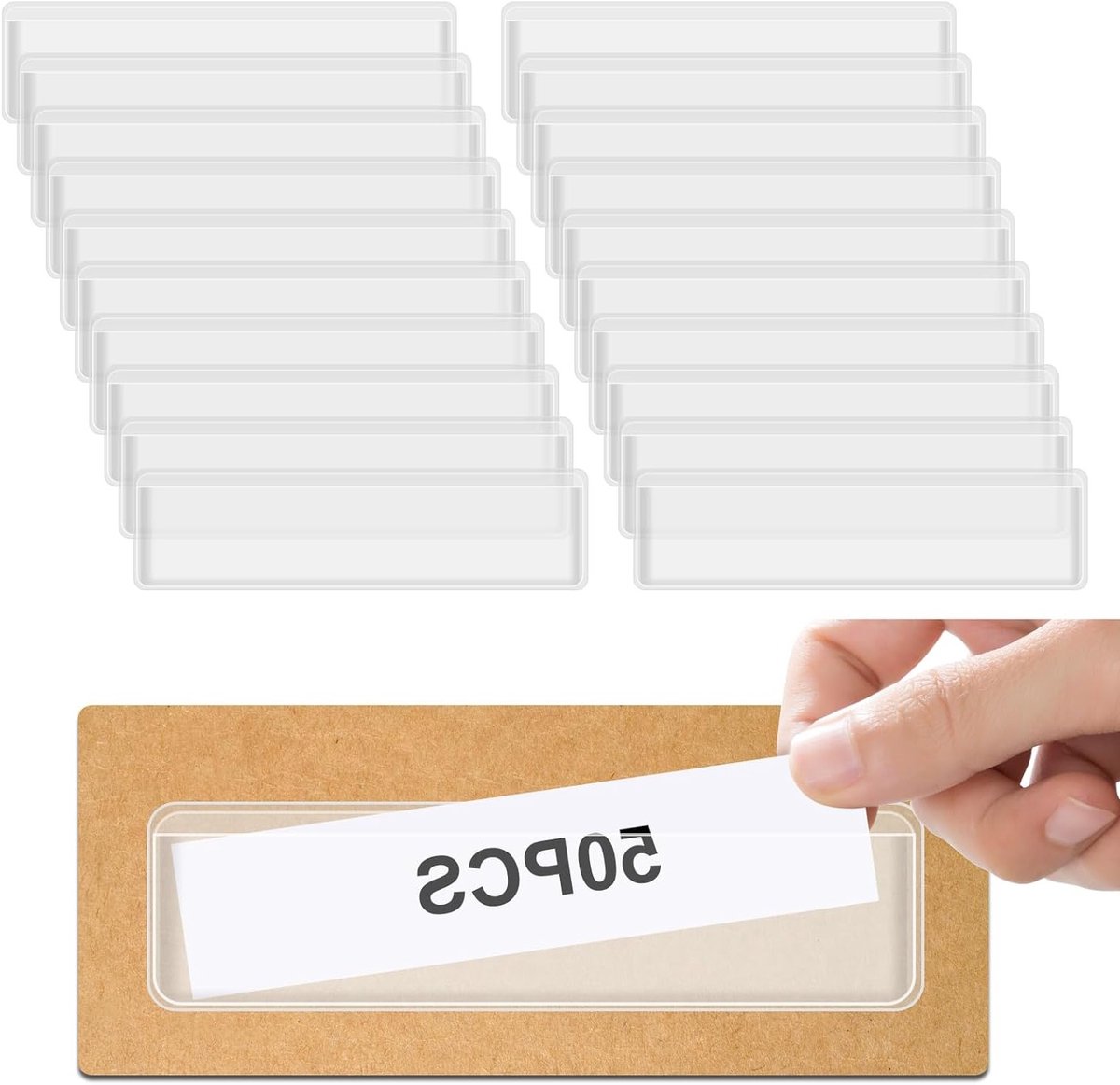 50 Stuks Zelfklevende Labelhouders 11x3cm voor Lades, Dozen en Mappen - Transparante Plastic Label Inserts voor Organisatie en Opslag