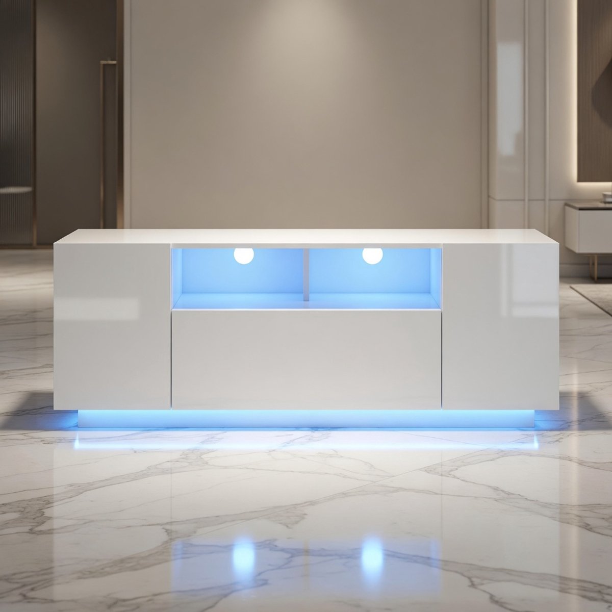 LED TV-Meubel 122 cm – TV Kast met RGB LED Verlichting, Geschikt voor TV’s tot 60 inch, Moderne TV-Tafel met Grote Opbergruimte, Kabelmanagement en Minimalistisch Design – WitMobili Bella