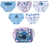 Disney Stitch Ondergoed Meisjes 5 Stuks – Kinder Slip Set met Opbergtasje – Blauw Roze Wit – Officieel Gelicenseerd