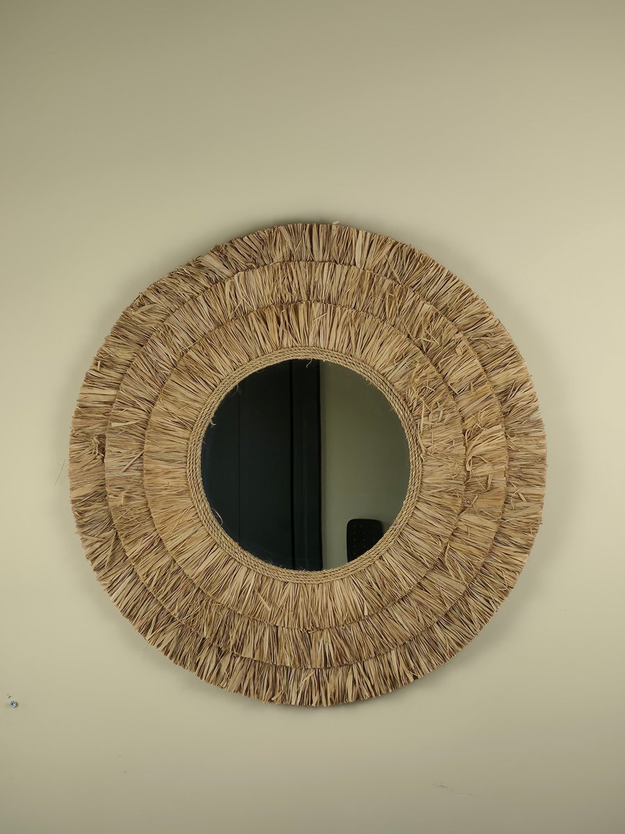 Blitzdeco Wandspiegel - Denise - Raffia - 60cm - Beige - Handgemaakt