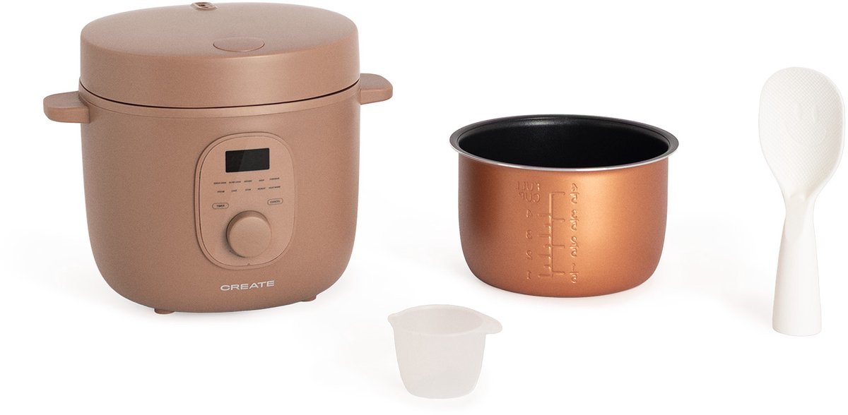 CREATE - Multifunctionele elektrische rijstkoker met stoommandje - Mokka - 2L - RICE COOKER STUDIO thumbnail 8