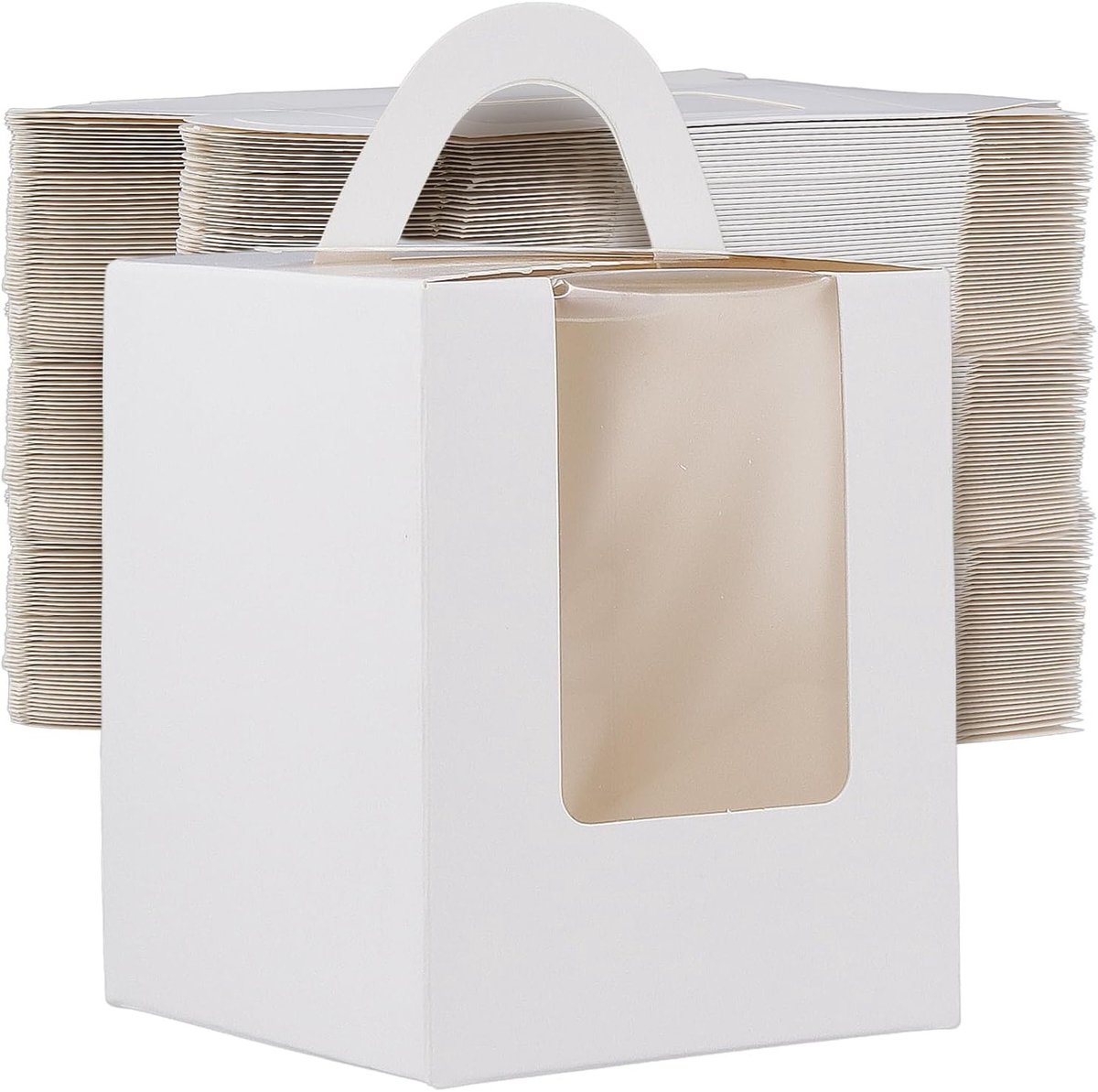 100 Stuks Individuele Cupcake-Dozen met Handvat en Venster voor Taart en Gebak, Ideaal voor Verjaardagen en Bruiloften