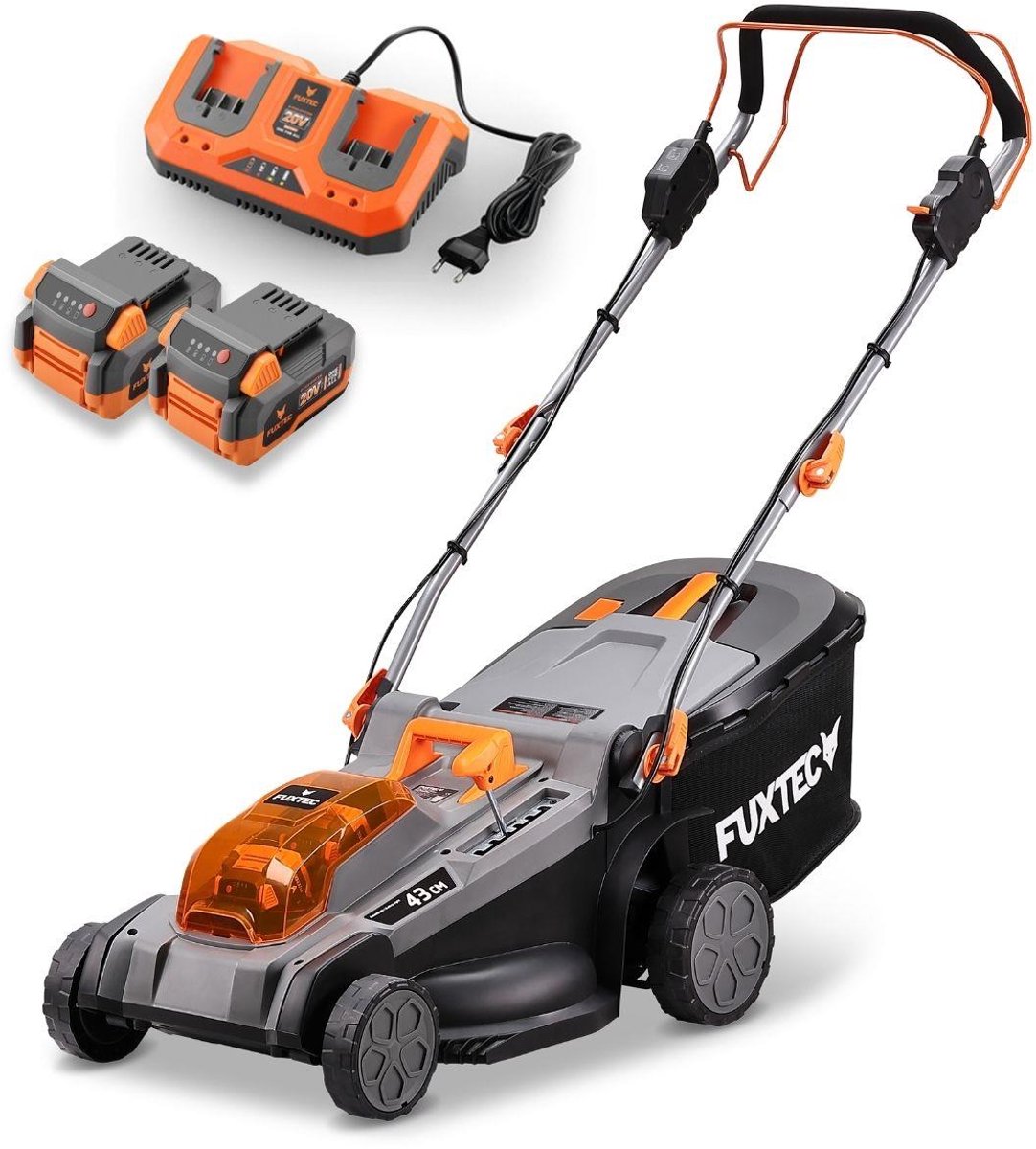 FUXTEC 40V accugrasmaaier FX-E2RM43PRO | inclusief accu en lader | FlexSpeed snelheid | 43 cm maaibreedte | aandrijving op wielen | mulchfunctie