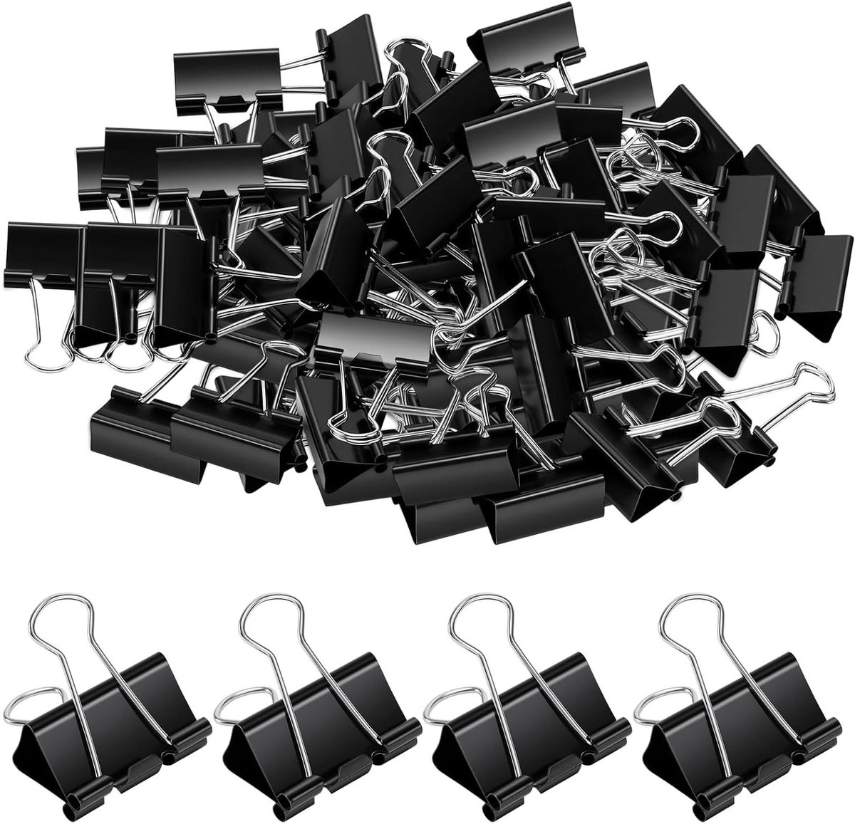 156 metalen vouwclips 32 mm, zwarte ringbandclips voor documenten, notities en papierorganisatie, middelgrote bulldog clips