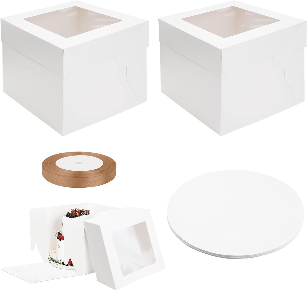 Set van 2 taartdozen 25 x 25 x 20 cm - Ideaal voor taartvervoer, verpakking en presentatie van gebak