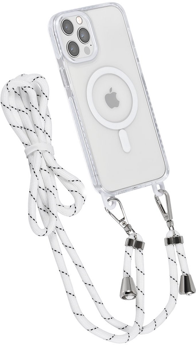 TUNIQ telefoonhoesje voor Apple iPhone 12 Pro Max - MagSafe backcover met koord - Wit