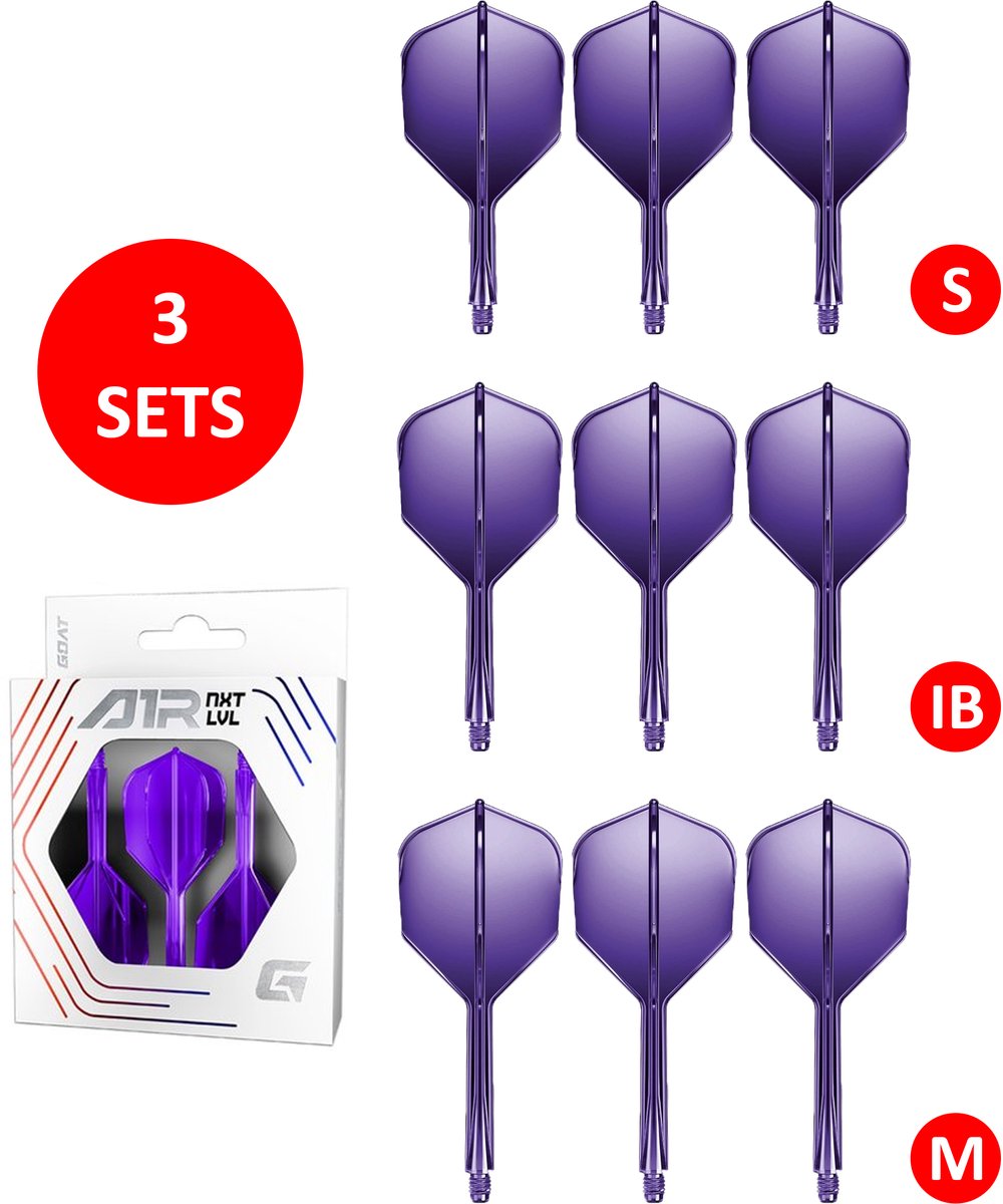 GOAT Air Neon Purple NO6 - Multipack - Dart Flights & Shafts - 3 Sets - Medium, Inbetween & Short