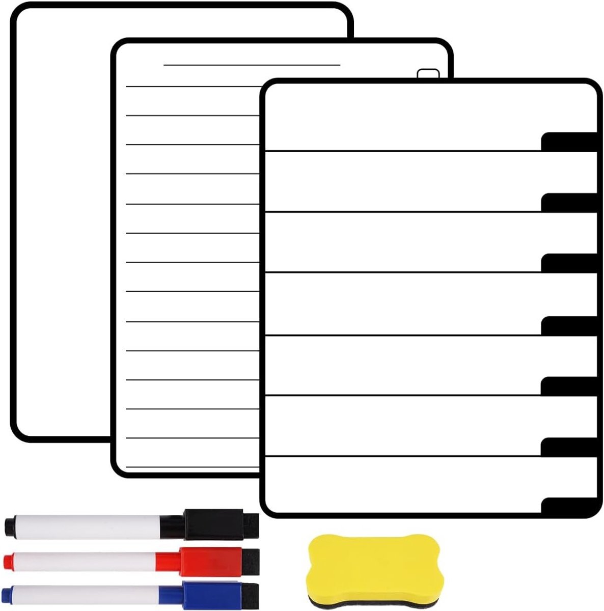 Set van 3 Magnetische Borden - Weekplanner, Drooguitwisbare Whiteboard met 3 Stiften en Wisser voor Notities, Lijsten en Menu's in Keuken, Thuis of Kantoor