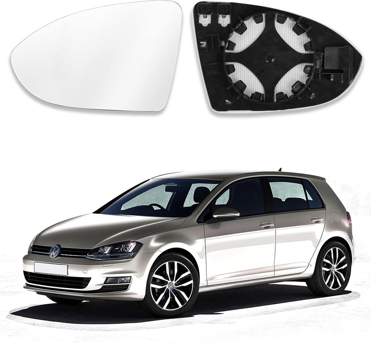 Vervangend spiegelglas voor Golf 7, asferisch buiten spiegelglas, rechter achteruitkijkspiegel met draagplaat, hoogwaardige kwaliteit en perfecte pasvorm