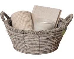 Mega Collections Opbergmand Sneek - grijs - riet - D25 x H11 cm