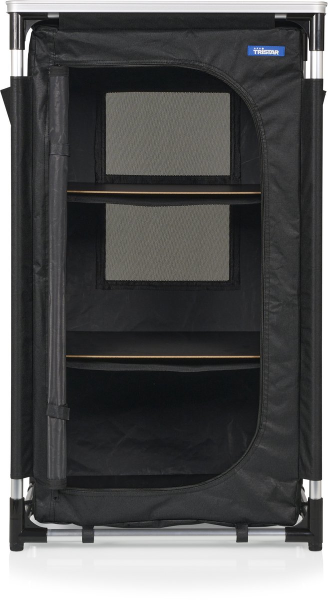 Campingkast - Aluminium Frame - 3 Lagen - Verstelbare Poten - Zijvakken - Inclusief Draagtas - Zwart- Tristar CU-0809 — afbeelding 2