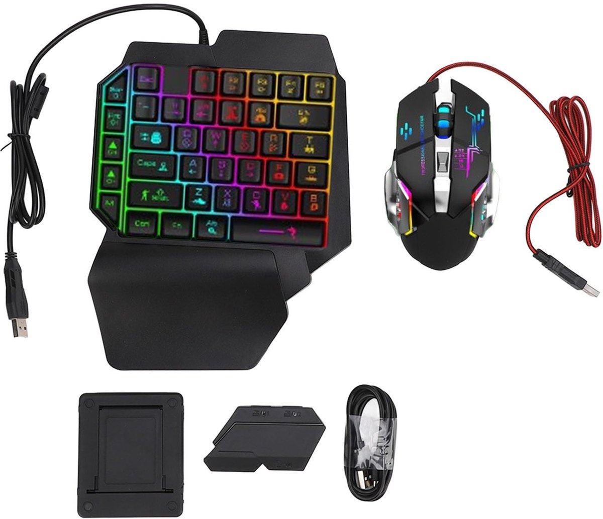 aladdien - RGB-gamingtoetsenbordmuis - Mobiele gametoetsenbordmuisadapter - 4-in-1 mobiel gamecombopakket - Telefoonhouderset - Geschikt voor gamen ...
