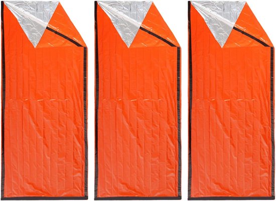 Noodslaapzak 3 stuks - Overlevingstas Bivakzak - Buiten avontuur - Warmte reflecterend - 213 x 91 cm - Zilver van Merkloos — afbeelding 5