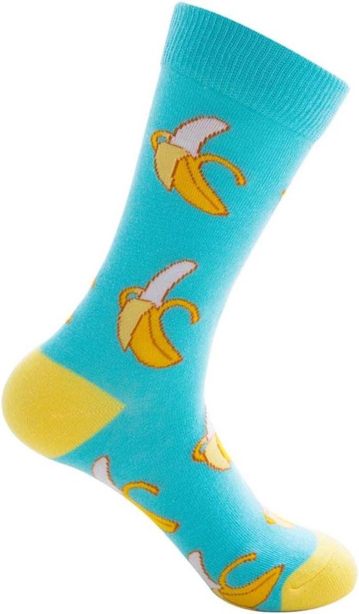 Thermische Sokken - Dikke Sokken - Warmte en Comfort - Antislip Zolen - 3 Paar - Turquoise Bananenpatroon