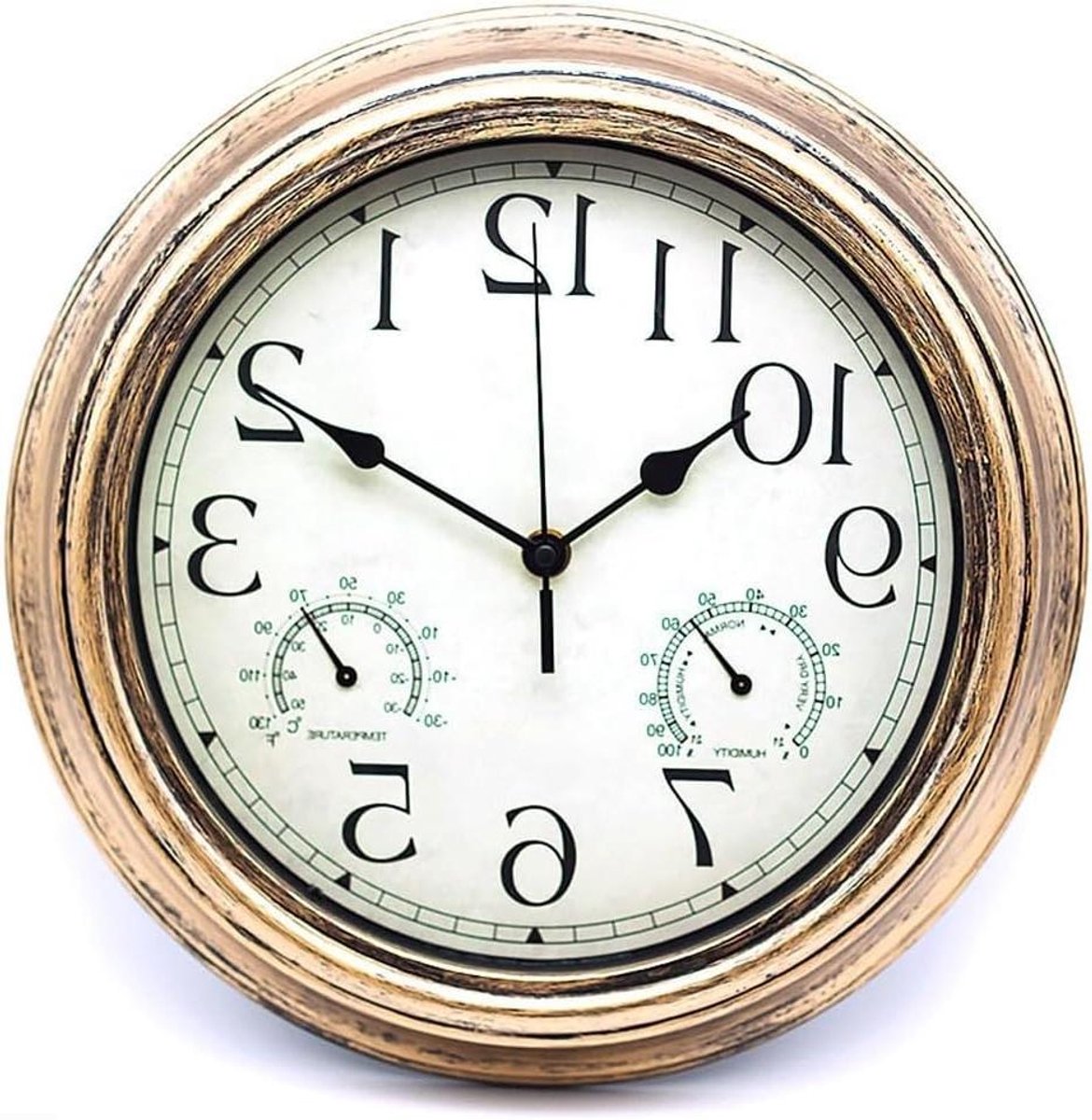 Waterdichte Wandklok - Buitenklok Tuin - Weer Monitoren - Met Thermometer Hygrometer - 30 cm Diameter - Bronsgoud